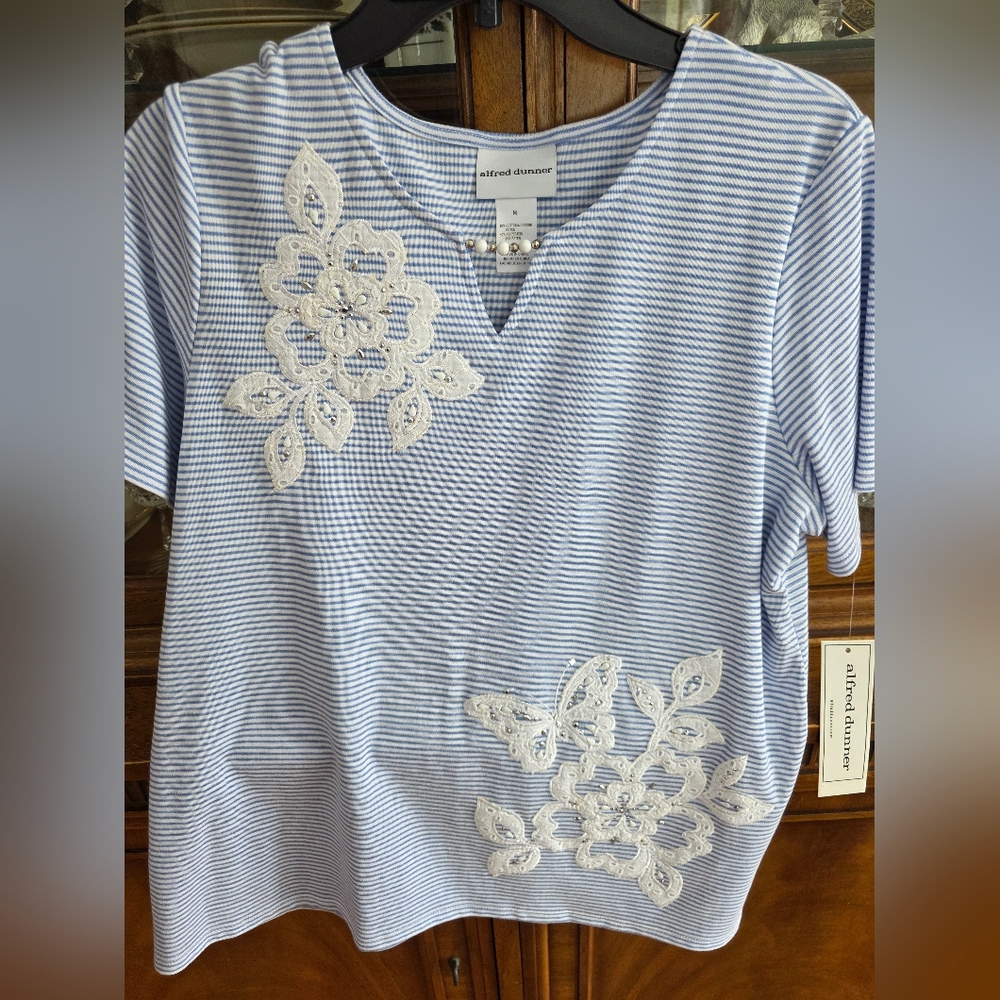 Alfred Dunner Blue Striped Women's Top